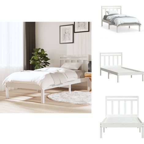 Cadre de lit sans matelas blanc bois massif 100x200 cm - Cadre De Lit - Lit Double - Lit En Bois - Lit Blanc - Meuble Chambre (1/5)