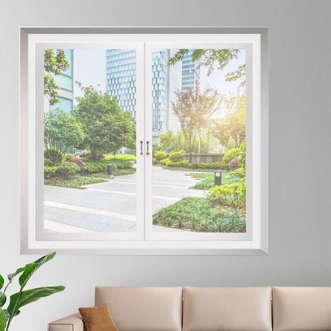Moustiquaire de fenêtre blanche adhésive 100x150 cm, filet anti-insectes amovible pour intérieur (1/5)