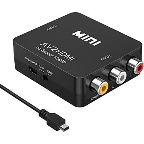 Ecleanfy - Adaptateur RCA vers HDMI - Convertisseur de signal analogique en numérique, 1080p, Noir (1/5)