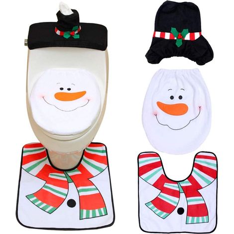 3-teiliger Weihnachts-Toilettensitzbezug, Weihnachtsdekoration, Toilettendeckelbezug und Badezimmerteppich-Dekor-Set, Party-Dekor (Schneemann)