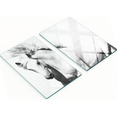 Tablas de vidrio decorativas multifuncionales para cocina, dise帽o de caballo blanco, 2x30x52 cm.