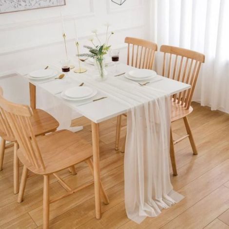 Chemin de Table Blanc,chemin de table en mousseline,Chemin de Table Lavable,pour décoration de Table Mariage(70x300 cm) (1/4)