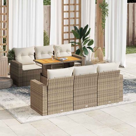 vidaXL Salon de jardin avec coussins 7 pcs beige résine tressée (1/5)