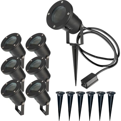 Spots extérieurs avec piquet X6 - Pour Ampoule LED GU10 - Câble 1m50 - Éclairage de Jardin à piquer - Orientable - Étanche IP65 (1/5)