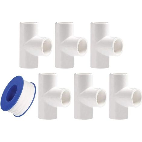 Pressure pipe fittings - 6 white PVC 20mm T-adapter fittings for the construction of sturdy greenhouses and furniture. (1/5)