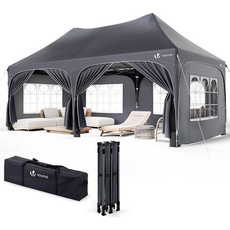 3x6m Gazebo Pieghevole con 6 Pareti Lateral, Impermeabile e Resistente Grigio