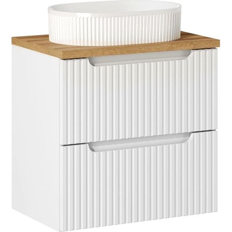 Waschtisch 60cm mit Keramikwaschbecken, weiß und Eiche, NEWPORT-56-WHITE (1/5)