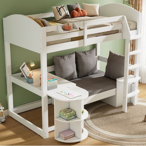 Lit enfant 90x200 avec bureau escamotable, bois massif HAVRYA (1/5)