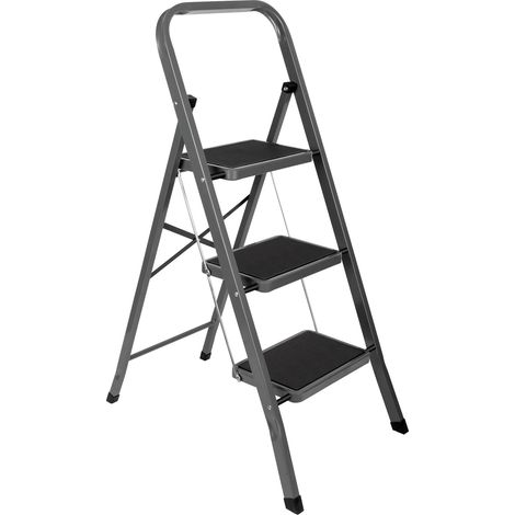 Futura 3 Step Ladder Grey Folding Steel Step Stool with Non-Slip Steps & 150kg Load Capacity (1/5)