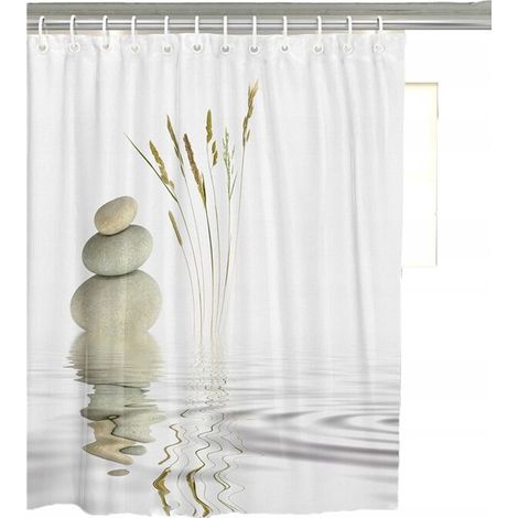 Rideau de douche avec 12 anneaux pour la fixation, 150x180 cm, débit d'eau(A) (1/5)