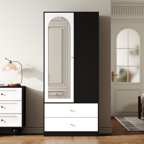 Porte-Manteau, Meuble d’Entrée, Vestiaire miroir 80x180 cm , penderie 1 porte, 2 tiroirs, 4 étagères (1/5)