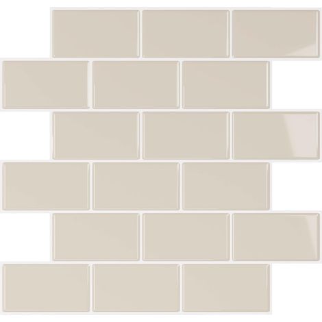 Carrelage Adhesif Mural Beige 3D Carreaux Adhesif Salle de Bain Crédence Adhésive Cuisine Stickers Carrelage Autocollants pour Blanchisserie Imperméable Amovible 30.5cm×30.5cm 6 Pièces (1/5)
