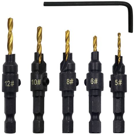 RHG 5pcs Bit de forage de comptoir à haut débit en acier haute vitesse avec 1 clé à clé hexagonale gratuite pour le travail du bois et la menuiserie (1/5)