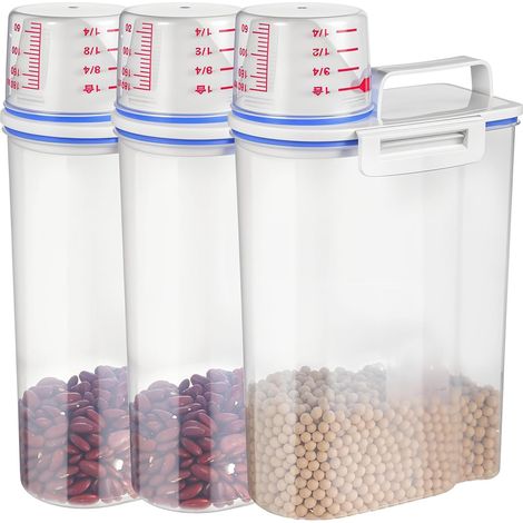 Lot de 3 Récipients Hermétiques à Riz 2 kg Chacun, Distributeur ABS sans BPA avec Bec Verseur et Verre Doseur pour Céréales et Nourriture Animale (1/5)