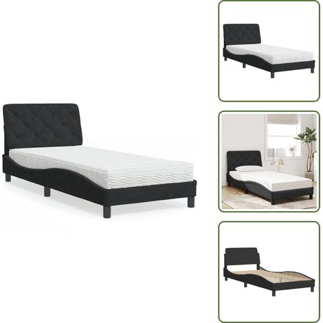 Letto con testiera - vidaXL Letto con Materasso Nero 90x190 cm in Velluto - Letto con doghe in compensato