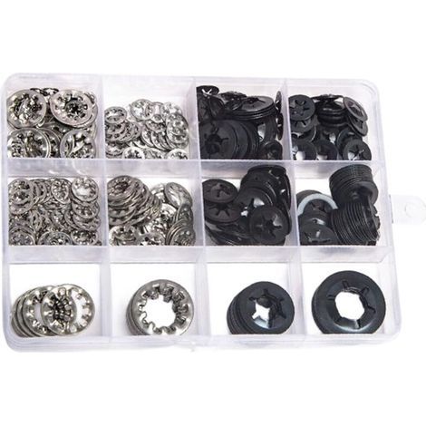 Kit di 404 rondelle di bloccaggio interne M3-M12, in acciaio al manganese e acciaio inox 304, assortimento standard GB861.1 per fissaggio sicuro (1/5)