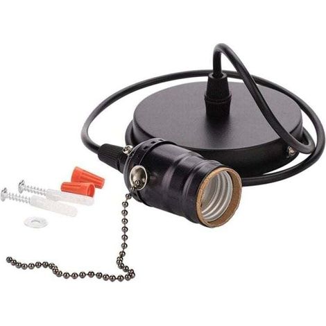 Light Holder, Support De Lampe De Suspension E27 Vintage avec Base à Lampe pour ChaîNe à Tirette MontéE Au Plafond(Noir Perle) (1/4)