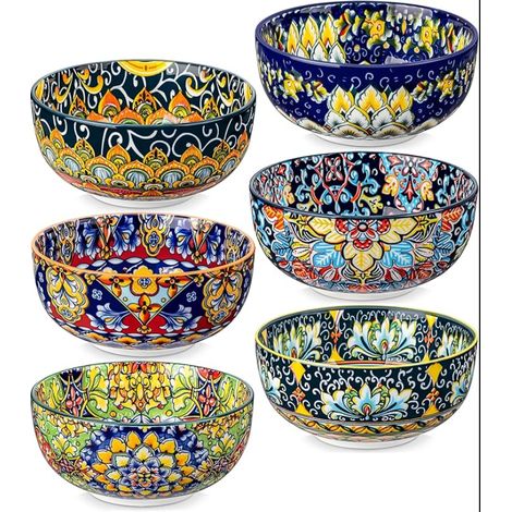 Bols à Céréales Soupe en Porcelaine de 840 ml - Passe au Lave-vaisselle et au Micro-ondes, Saladiers Pour céréales, Crème Glacée, Salade, Pates,Style Bohème (1/5)