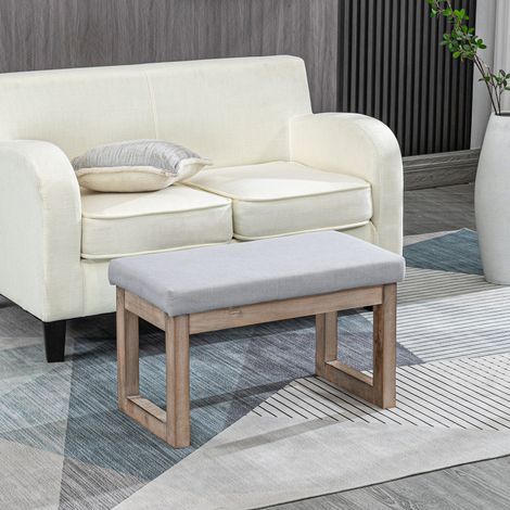 Fußbank im Skandi-Design, Sitzhocker, Fußhocker, 68 cm x 38 cm x 42 cm, Grau + Natur