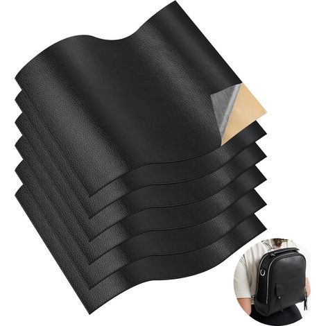 （ 20 x 30cm）Simili Cuir Autocollant 20 x 30cm, 6 Pièces Noir Cuir Autocollant pour Réparation Canapé, étanche Cuir Autocollant, Reparation Cuir pour Canapé, Siège de Voiture, Sacs Réparation en Cuir (1/4)