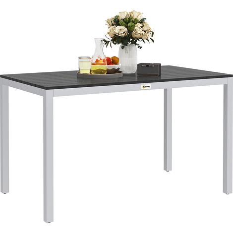 Table de jardin en aluminium, 120 x 70 cm, résistante aux intempéries, table de balcon aspect bois, pour 4 à 6 personnes, noire