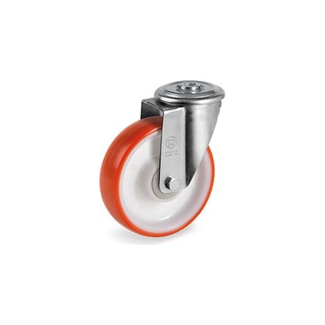 Roulette à oeil pivotante diamètre 80 mm roue polyuréthane rouge roulements à billes - 130 Kg (1/2)