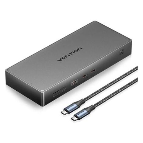 Docking USB Tipo-C Vention TPWH0/ 2xHDMI 4K/ 1xDisplayPort/ 3xUSB/ 2xUSB Tipo-C/ 1xUSB Tipo-C PD/ 1xRJ45/ 1xLector Tarjetas/ Gris