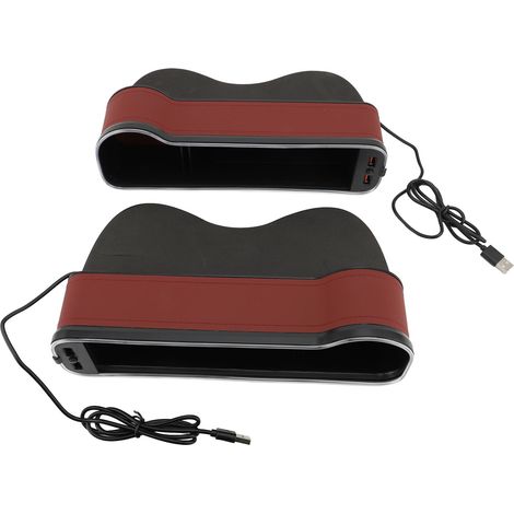 Organisateur de remplissage d'espace pour siège de voiture, boîte de rangement latérale multifonction avec lumière ambiante, chargeur USB rouge. (1/2)