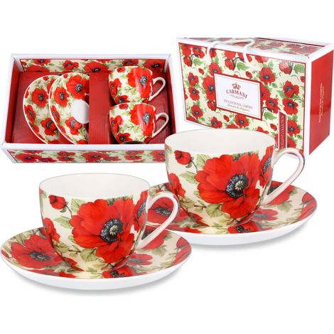 Set aus 2 Tassen mit Untertassen, Maki-Set, Porzellan, Kaffee, Geschenk (1/3)