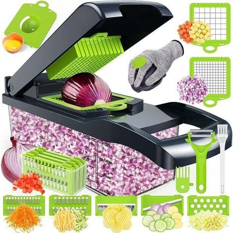 16-in-1 Vegetable Chopper, Multifunctional Vegetable Slicer, Professional Kitchen Mandoline, 8-Blade Adjustable Vegetable Cutter for Slicing (1/4)