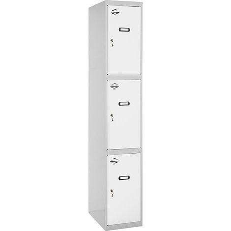 SimonRack Vestiaire Métallique 3 Porte, 1800x300x500 mm, Serrure à Clé et Aérations, Gris/Blanc Simonlocker (1/3)