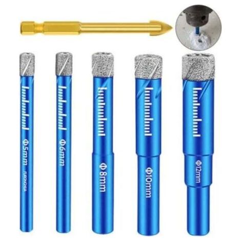 Jeu de Forets pour Carrelage, Forê Diamant Percer Gres avec 5,6,8,10,12 mm, Meche Metal pour Carrelage de 6mm (1/2)
