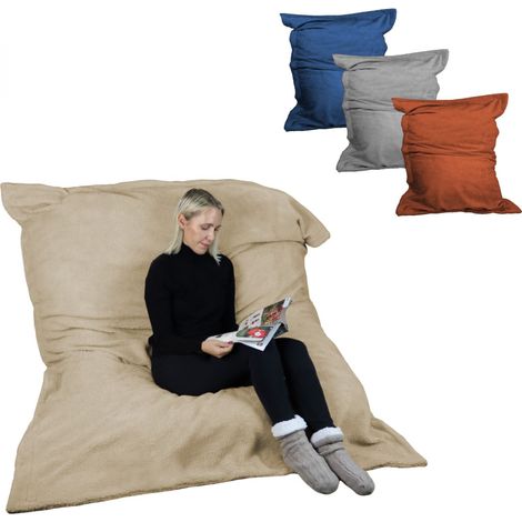 Pouf géant XXL déhoussable en sherpa – 150 x 180 cm – Rembourrage en mousse recyclée – Housse lavable à 30° – Beige – Vivezen (1/5)