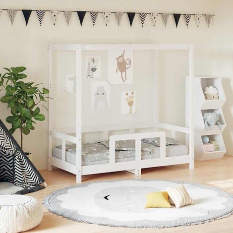 Cadre de lit enfant 70 x 140 cm en pin massif blanc avec baldaquin - PANGIVO (1/5)