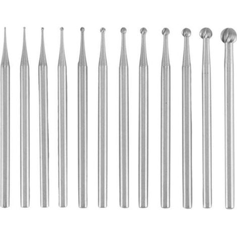 Fraise Boule - Acier Vanadium - Diamètre 0,5 à 4,0 mm - Pour Gravure sur Métal Bois Ivoire Os - Tige 3/32 Po (2,35 mm) - Lot de 12 (1/4)
