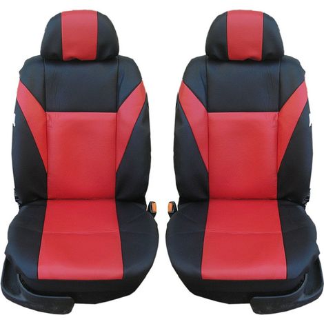 Housses auto universelles en cuir pour sièges avant, rouge et noir