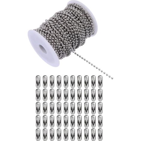 Chaîne à Billes en Acier Inoxydable 304 Diamètre 24 MM Longueur 20 Mètres avec 50 Boucles Rallonge Réglable pour Ventilateur de Plafond Accessoires de Bricolage et Décoration (1/5)