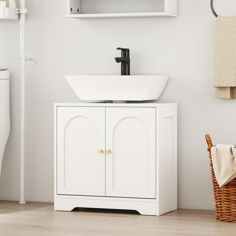 Mueble de baño con puertas y estante regulable, para lavabo con o sin pedestal, blanco.