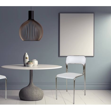 Dmora Chaise moderne en métal et polypropylène, pour salle à manger, cuisine ou salon, cm 43x45h81, Assise h cm 48, Couleur Blanc, avec emballage renforcé (1/5)