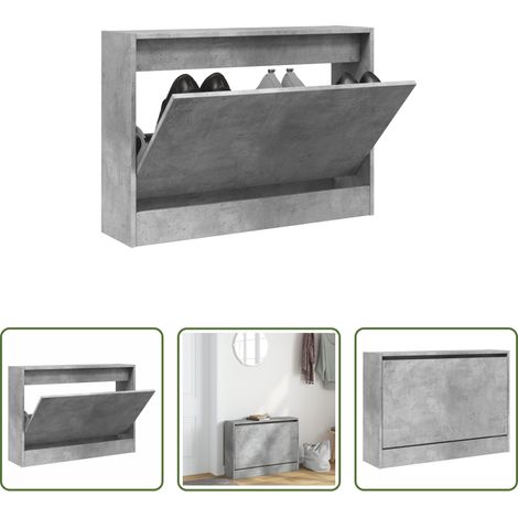 vidaXL Bois d'ingénierie - Armoire à chaussures gris béton 80x21x57 cm bois d'ingénierie (1/5)