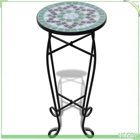 Table d'appoint - FAFEICY - Mosaïque Vert et blanc - Mosaïque résistante - Ø 30 cm - H 60 cm (1/4)