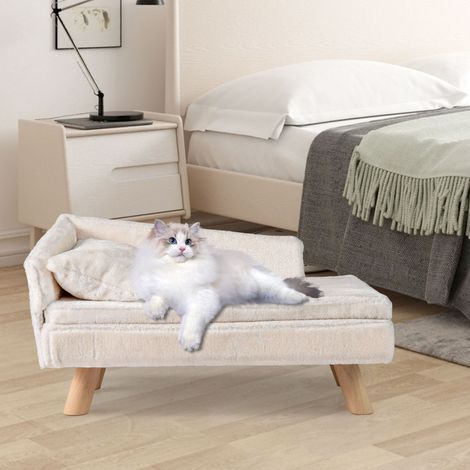 Lit Surélevé pour Aanimaux de Compagnie pour Chiens Moyens & Petits Chats Chatons avec Coussin Moelleux Amovible et Oreiller Blanc (1/3)