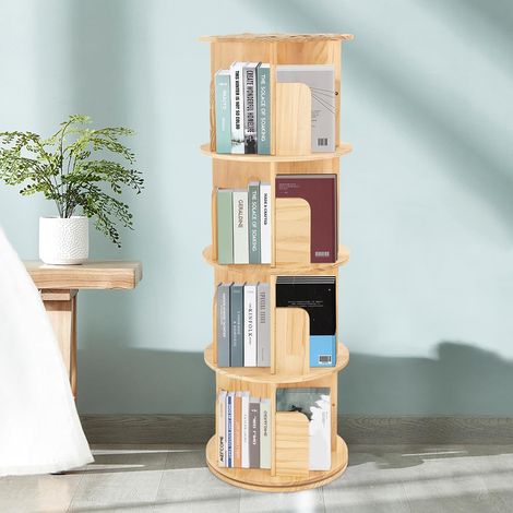 Étagère pivotante en bois, petite étagère d'angle d'espace, Étagère ronde verticale de 360 degrés au sol de 4 étages, étagère de rangement en bois de Salon d'étude de chambre à coucher (1/5)