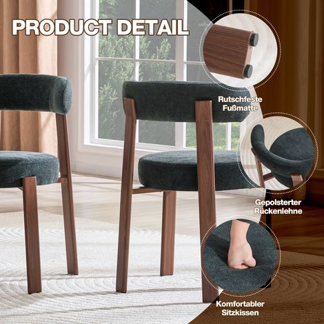 Lot de 2 chaises noires en tissu pour salle à manger, dossier en forme de fer à cheval, style médiéval moderne