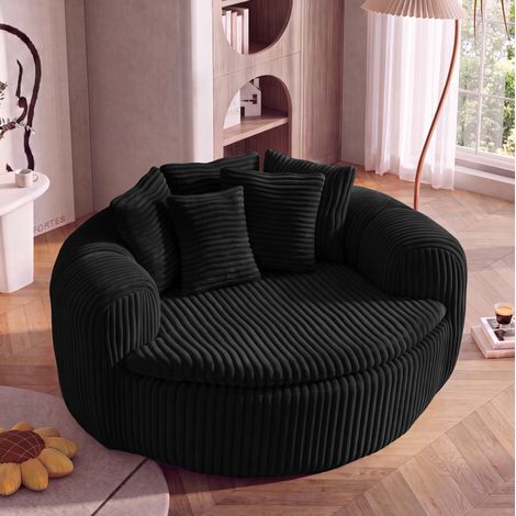 OKMYHOME Lounge-Sessel aus Cord mit 5 Kissen, 145 x 133 x 59 cm, Schwarz (1/5)