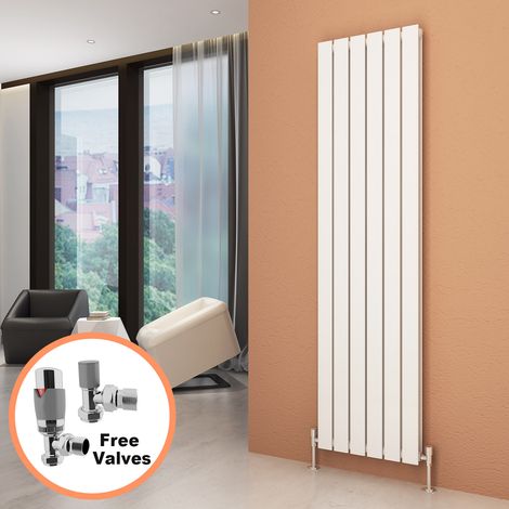 ELEGANT 1800 x 452 mm Designer Vertical Column Radiator White Double Flat Panel + Chrome Thermostatic Radiator Valves (1/5)