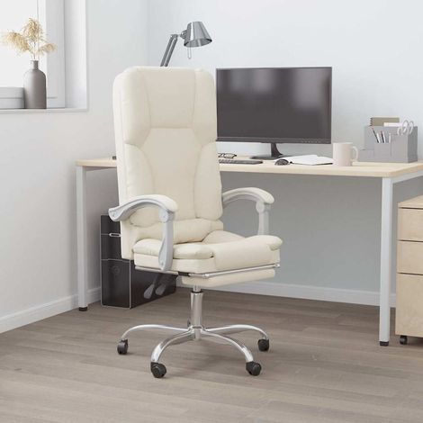 vidaXL Silla de oficina reclinable masaje cuero sintético color crema (1/5)