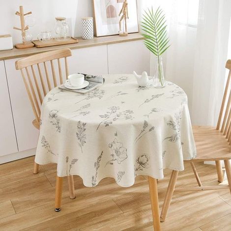 Nappe ronde 150 cm avec imprimé beige, aspect coton et lin, nappe douce et décorative pour table à manger, salon et pique-nique (1/5)