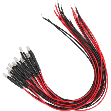 50 LED, précâblé, tête ronde, clignotement unique, modèle 12 V, lumière rouge (1/5)