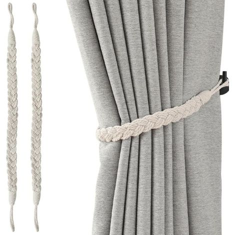 Linghhang – Lot de 2 embrasses de rideaux en corde tissée – Longueur ajustable – Décoration pour bureau et maison – Fixations élégantes avec pompons